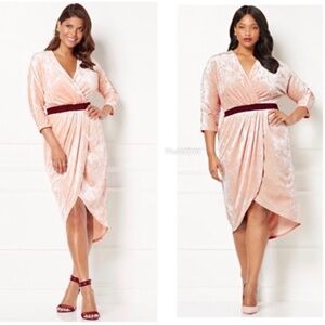 Dusty Rose pink velvet midi length dress
